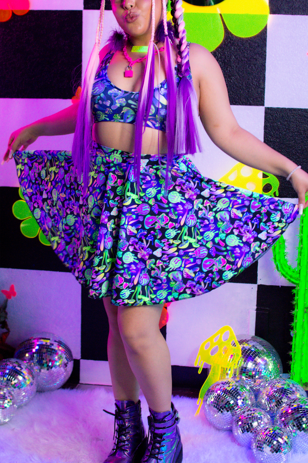 Dirty Drops Skater Skirt (Made to Order) - Lumi Shroomie